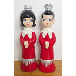 Vintage 1960's Ceramic‎ CHRISTMAS CAROLERS Figural Candlestick Holder Set Decor